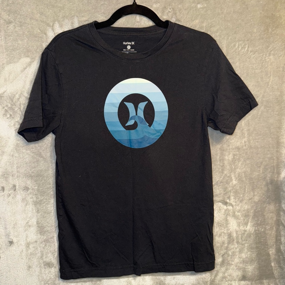 Hurley Black Tee with Gradient Blue Logo